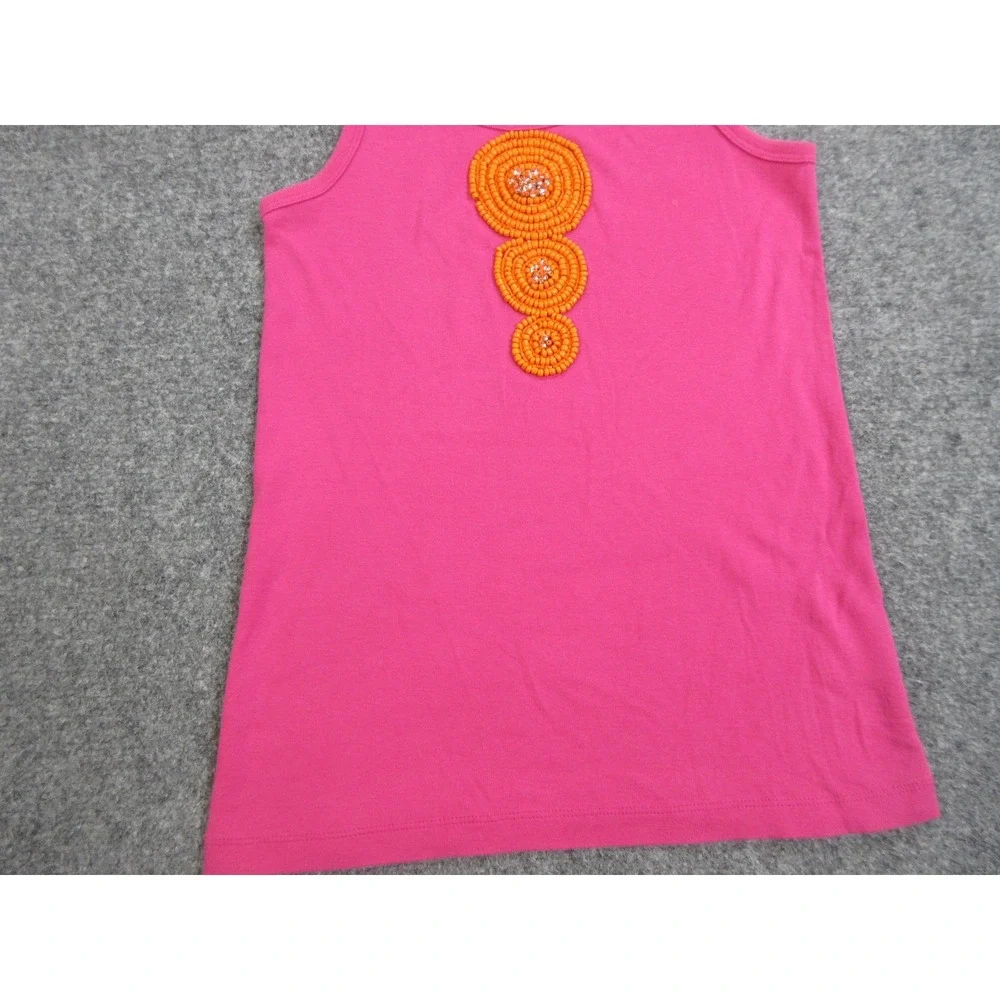 Tory Burch Tank Top Womens XS Pink 100% Cotton Beaded Rhinestone Scoop Neck